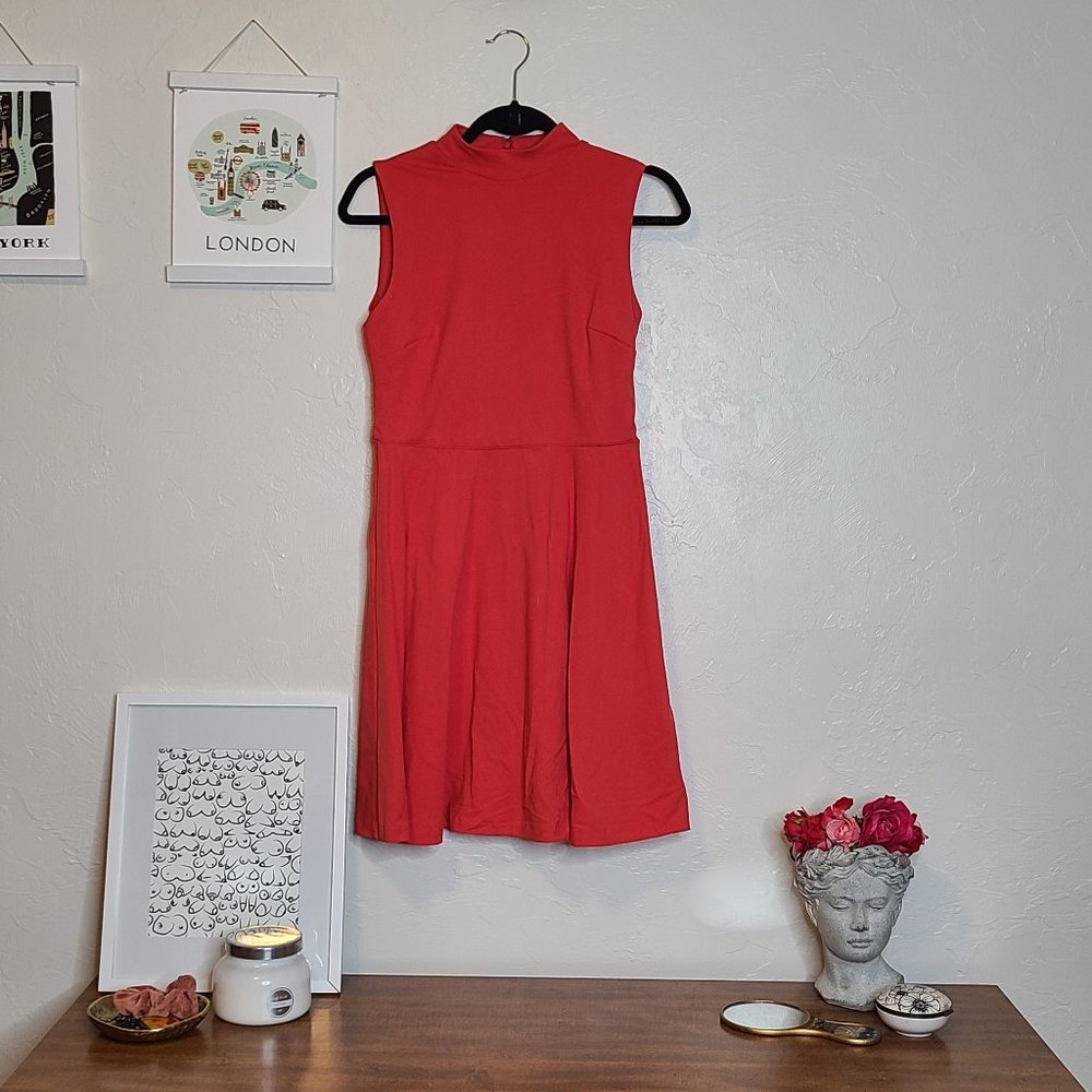 Flame Orange Stretchy Mock Turtleneck Dress